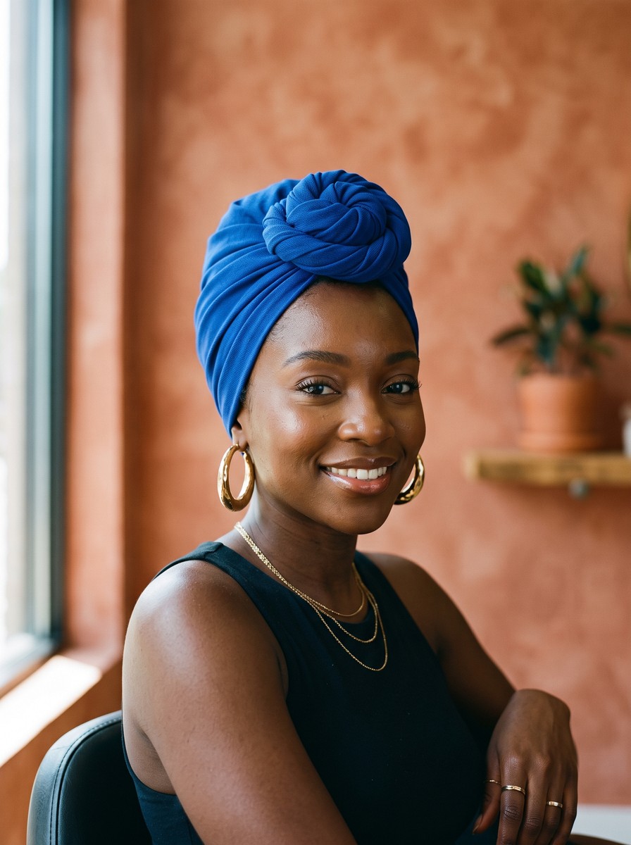 Front-Knot Turban Over Two-Strand Twists
