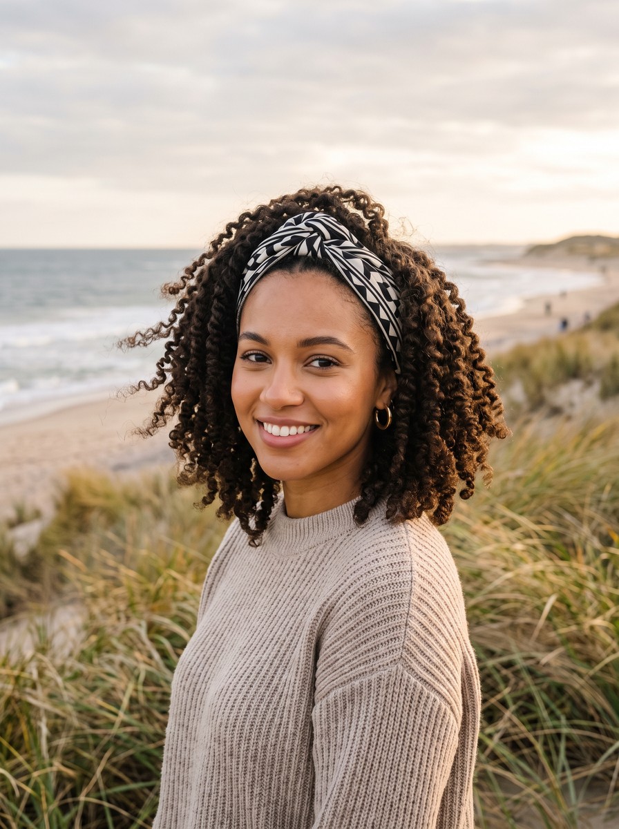 Twist-Out Framed by a Wide Scarf Headband