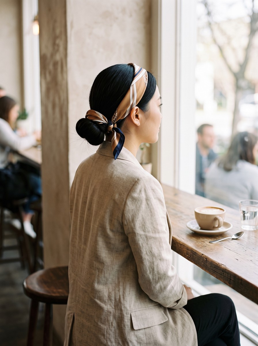 Second-Day Low Bun With a Silk Band