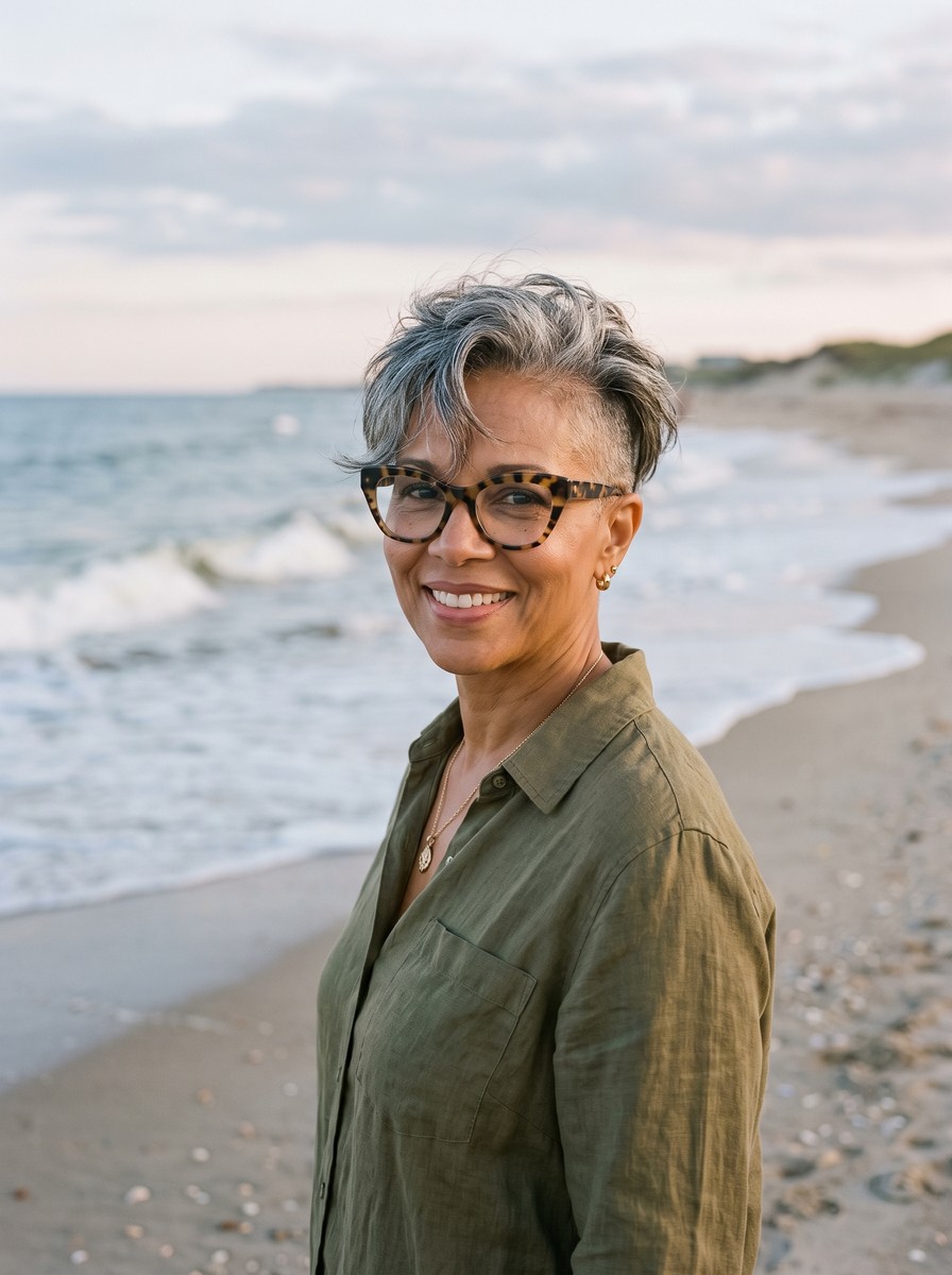 Salt-and-Pepper Undercut Crop With Tortoiseshell Frames