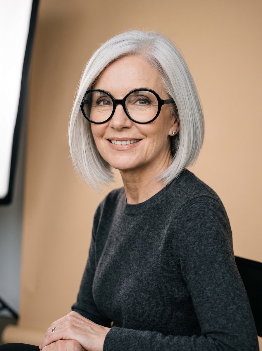 Angular Jaw-Length Bob With Oversized Round Frames