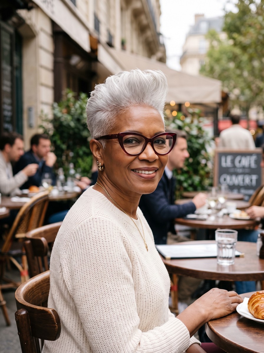 Crown-Volume Pixie With Oversized Cat-Eye Frames