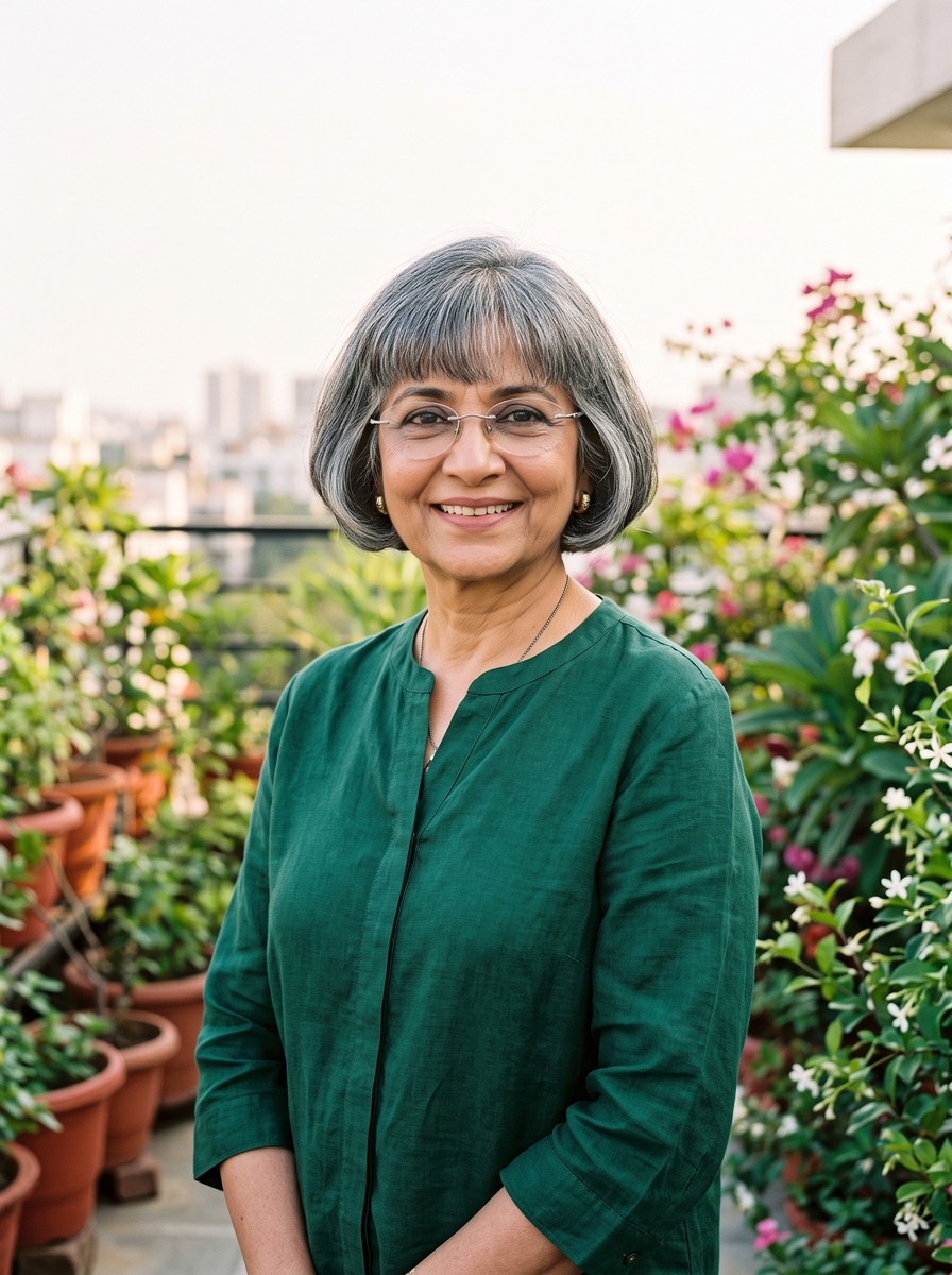Brow-Skimming Fringe Bob With Rimless Frames