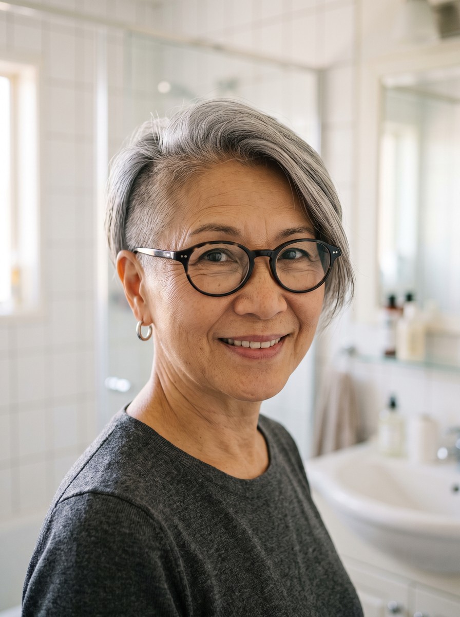 Side-Cut Pixie for Thinning Temples and Bifocals