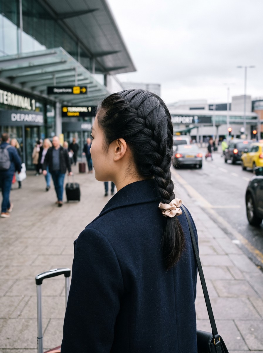 Flat French Braid to a Low Tie