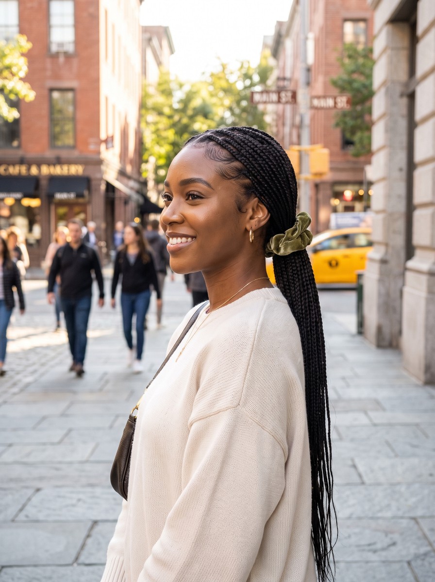 Knotless Box Braids Tied Low