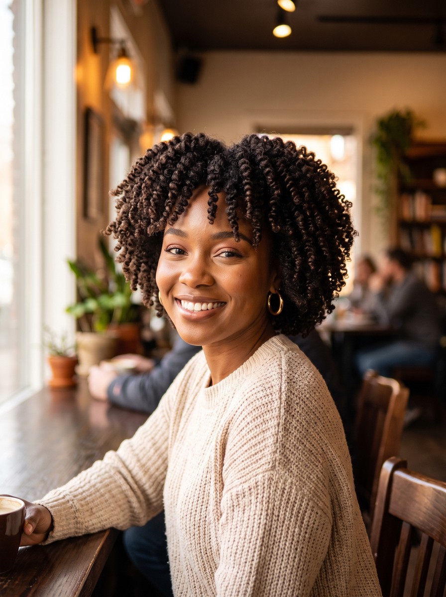 Short Twist-Out With a Rounded Halo Shape