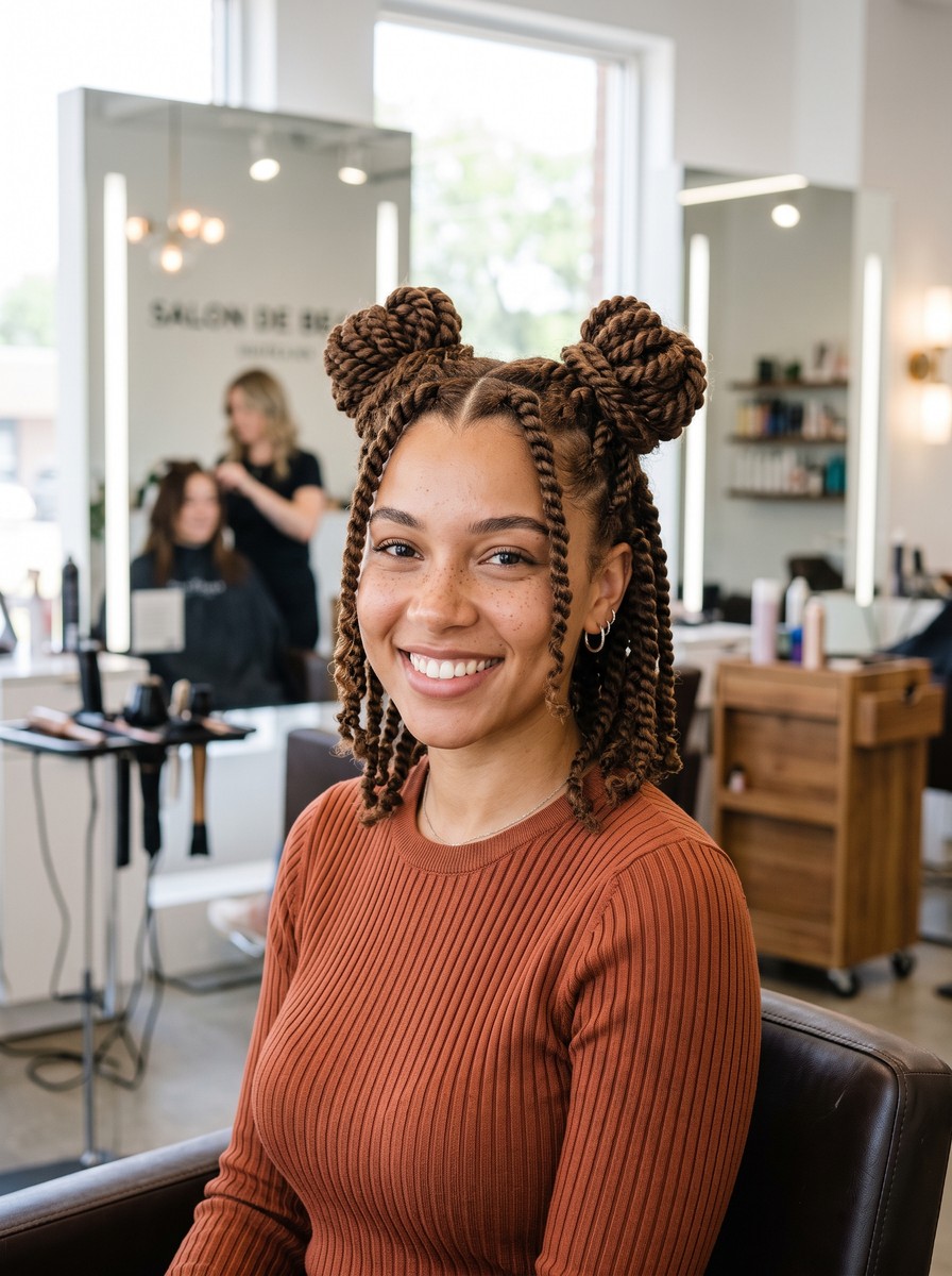 Heart-Shaped Twisted Bangs With Two Buns
