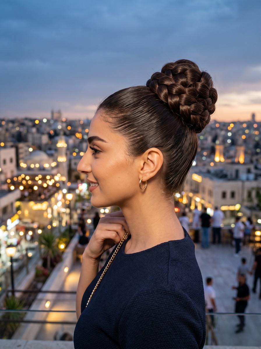 Braided High Bun on a Bungee Base