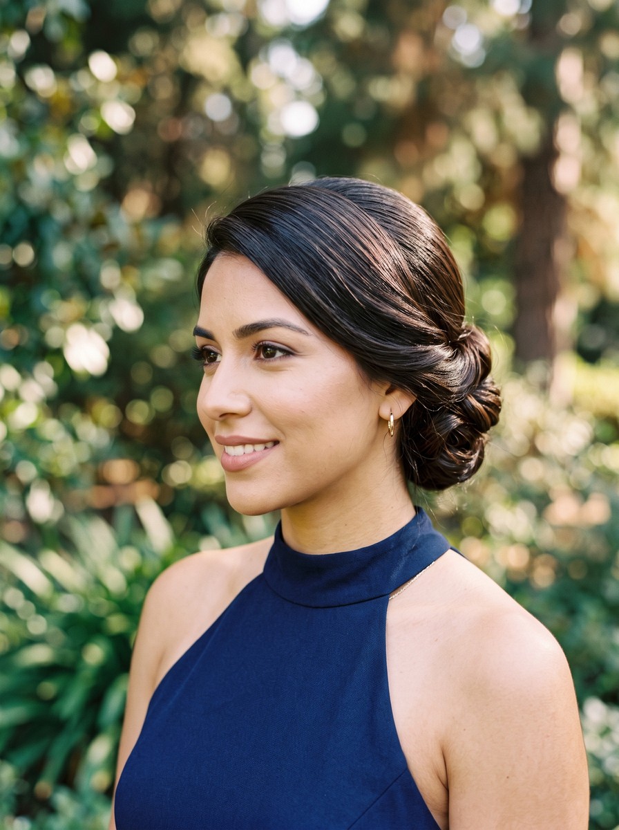 Low Twisted Chignon for High Necklines