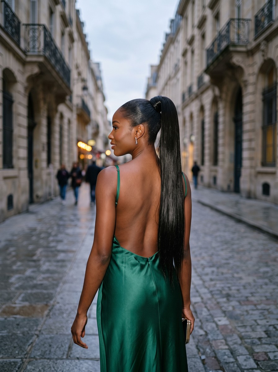 Sleek High Ponytail for an Open Back