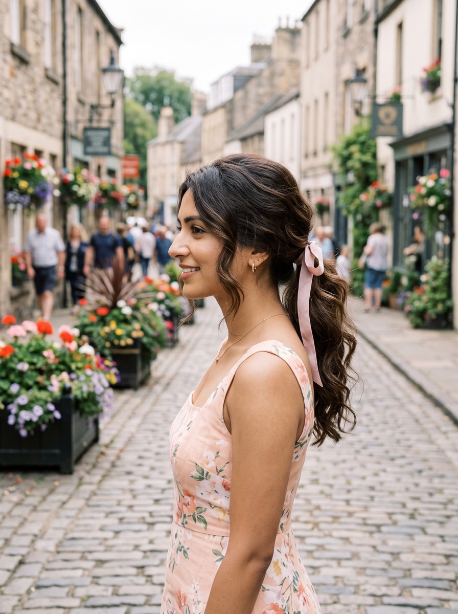 Waved Low Ponytail with Crown Volume