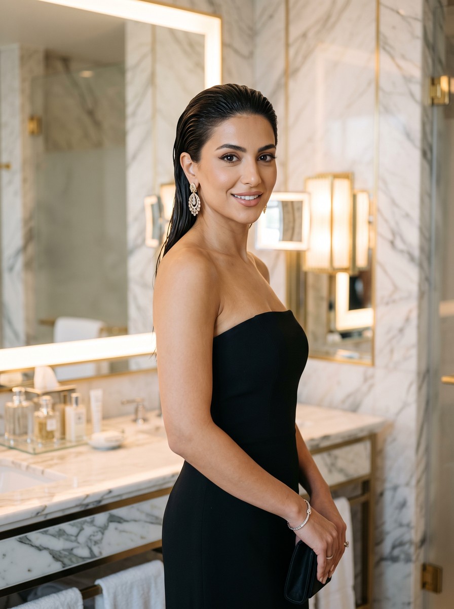 Slicked-Back Wet Look for Short Hair