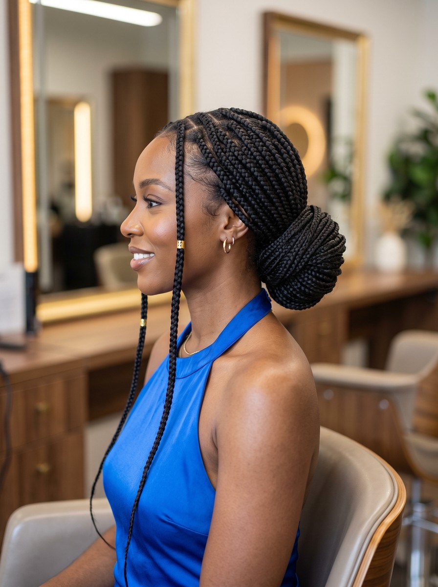 Braided Low Bun for Knotless or Box Braids